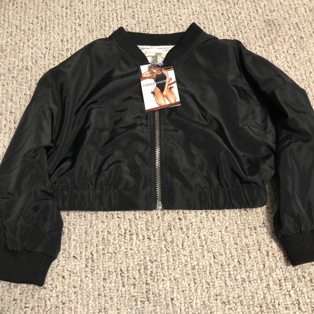 Naked Wardrobe Cropped Nylon Bomber Jacket